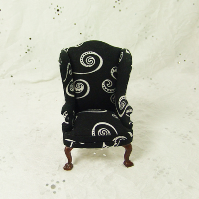 HN-32, Black and White Wingback Chair in 1" scale